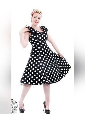 Hearts And Roses Polka Dot Off Shoulder Dress, VGUC, Size XL